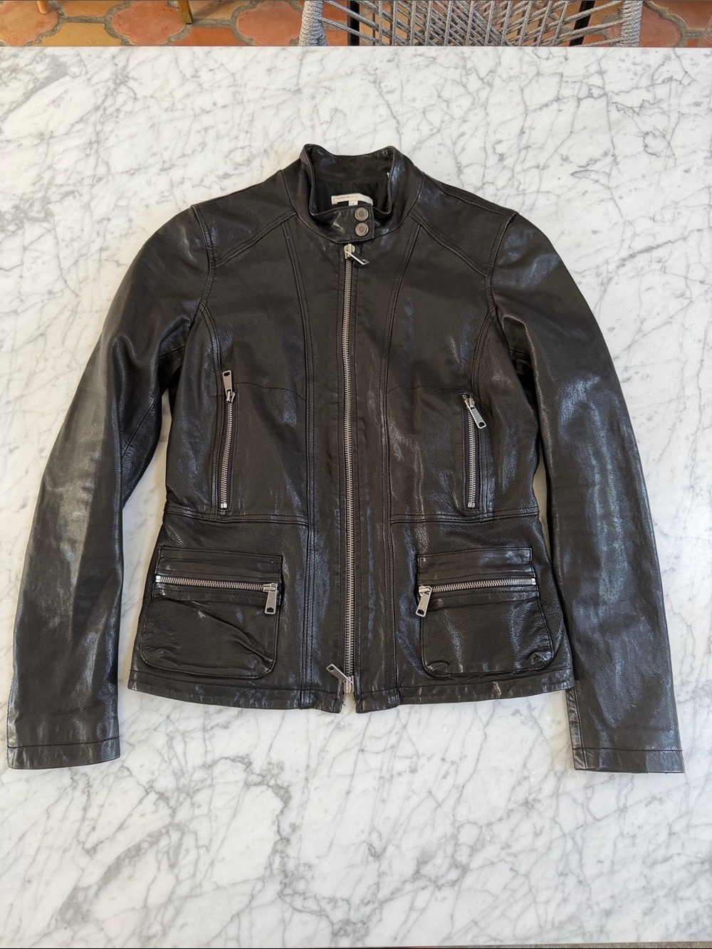 Vince Black 100% Sheep Leather Moto Jacket Sz S Women’s